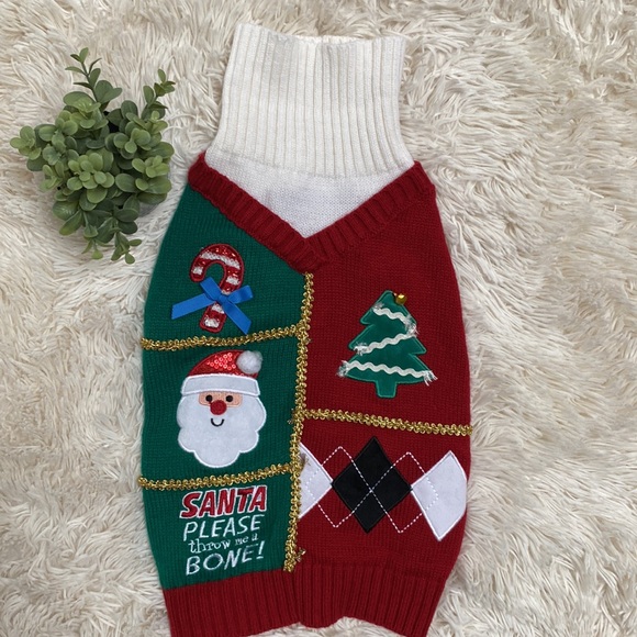 Time for Joy Dog Christmas Sweater 💗 Red Green & Ivory - Picture 2 of 13